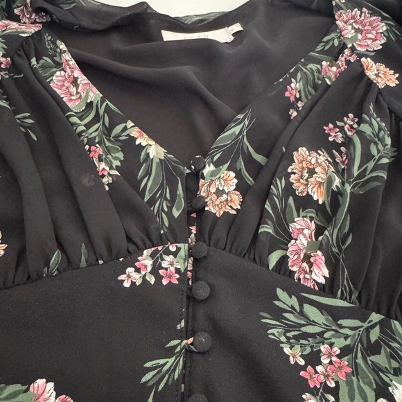 ASTR the Label Floral Maxi Dress Womens XL Pleated Boho Long Sleeve Black Pink - Picture 8 of 15